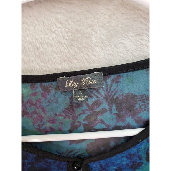Lily Rose Blouse Top Womens Size Small Teal Floral Sheer Long Sleeve Round Neck - Picture 7 of 9
